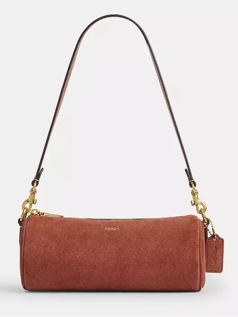 Coach Barrel Bag in Brass/Clay Orange/Brown Suede & Refined Calf Leather NWT - Picture 13 of 15